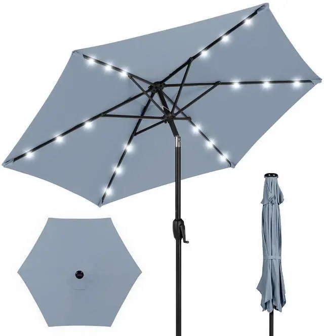 Main image of 7.5ft Solar Umbrella LED Lighted Patio Umbrella, Table Market Umbrella with Tilt and Crank, Outdoor Umbrella for Garden, Deck, Backyard, Pool and Beach - Breeze Blue
