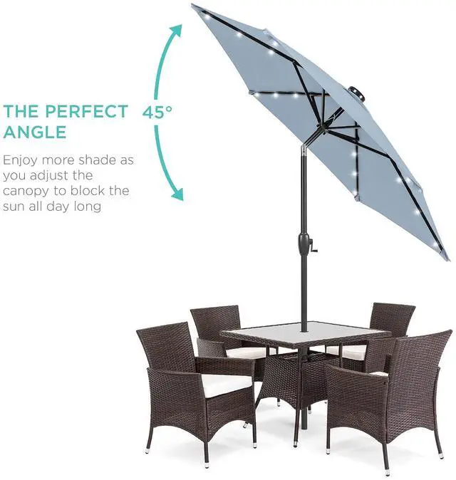 Alt view image 2 of 7 - 7.5ft Solar Umbrella LED Lighted Patio Umbrella, Table Market Umbrella with Tilt and Crank, Outdoor Umbrella for Garden, Deck, Backyard, Pool and Beach - Breeze Blue