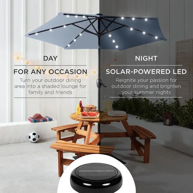 Alt view image 3 of 7 - 7.5ft Solar Umbrella LED Lighted Patio Umbrella, Table Market Umbrella with Tilt and Crank, Outdoor Umbrella for Garden, Deck, Backyard, Pool and Beach - Breeze Blue