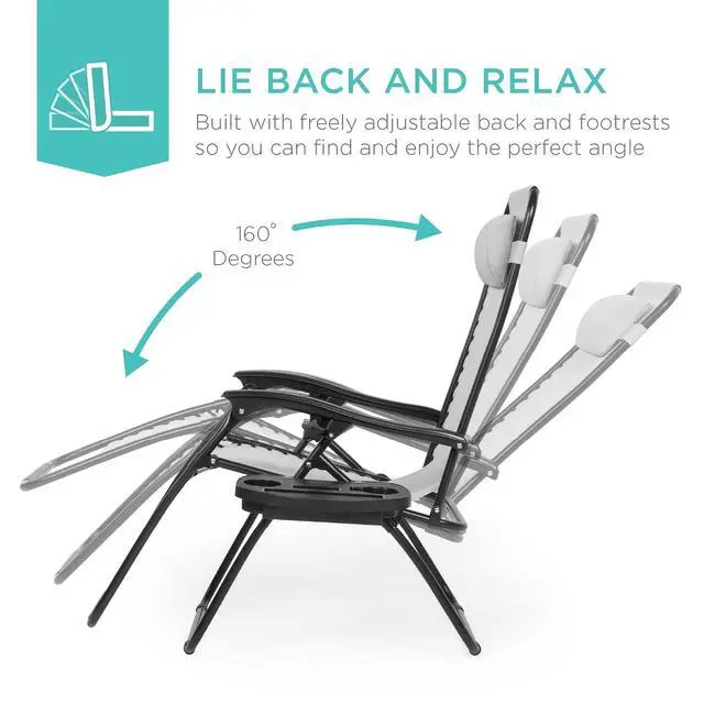 Alt view image 4 of 7 - Set of 2 Adjustable Steel Mesh Zero Gravity Lounge Chair Recliners w/Pillows and Cup Holder Trays - Ice Gray