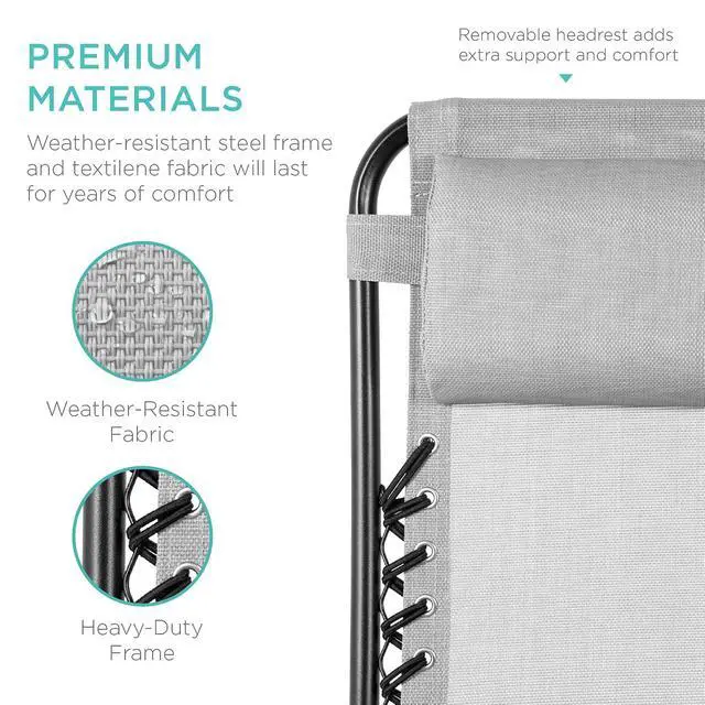 Alt view image 7 of 7 - Set of 2 Adjustable Steel Mesh Zero Gravity Lounge Chair Recliners w/Pillows and Cup Holder Trays - Ice Gray
