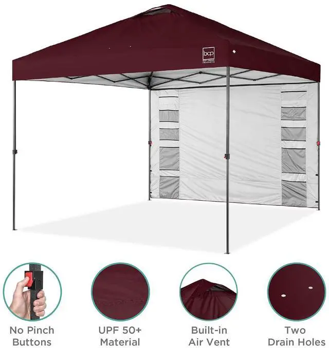 Alt view image 4 of 7 - 10x10ft Pop Up Canopy Tent with Sidewall, 1 Person 1 Minute Set Up, Carry Case, 4 Weight Bags - Burgundy