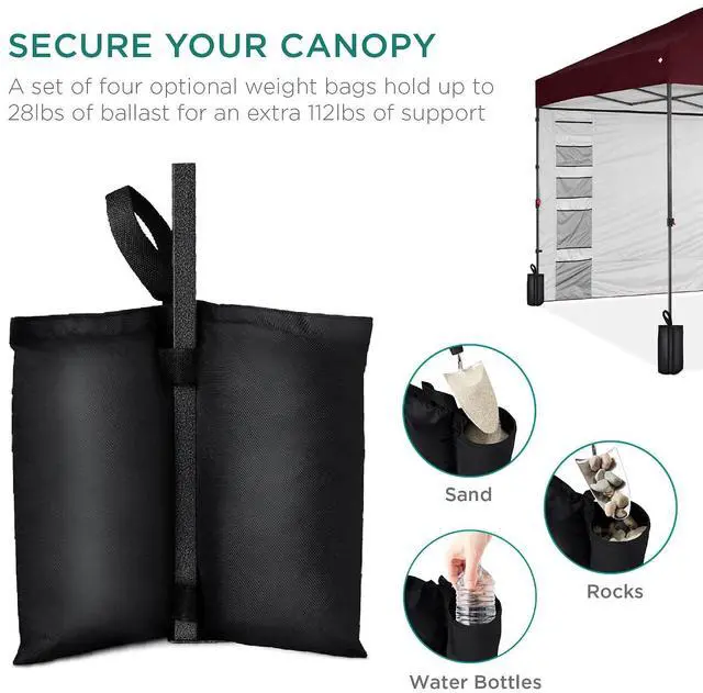 Alt view image 5 of 7 - 10x10ft Pop Up Canopy Tent with Sidewall, 1 Person 1 Minute Set Up, Carry Case, 4 Weight Bags - Burgundy
