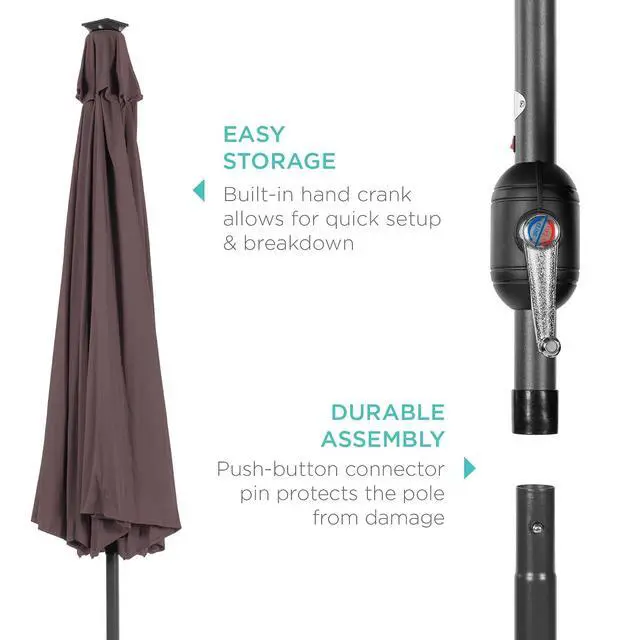 Alt view image 6 of 7 - 10ft Solar Polyester LED Lighted Patio Umbrella w/Tilt Adjustment and UV-Resistant Fabric - Deep Taupe