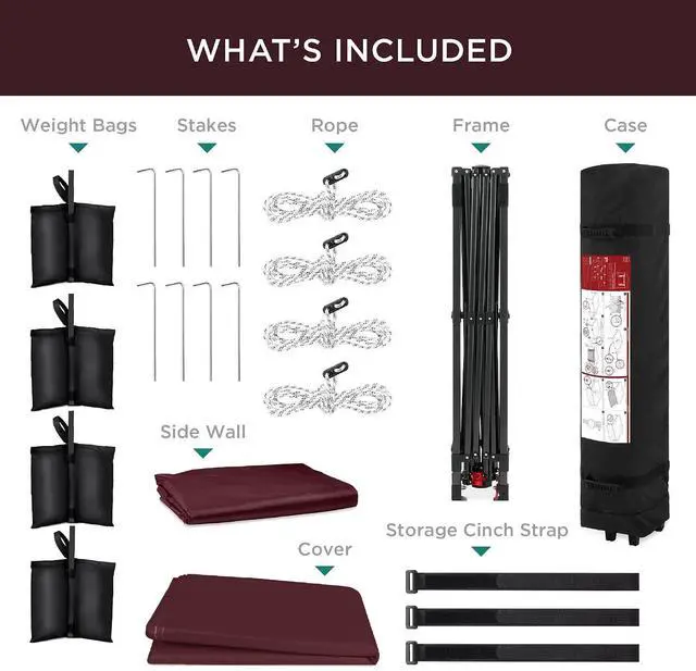 Alt view image 7 of 7 - 10x10ft Pop Up Canopy Tent with Sidewall, 1 Person 1 Minute Set Up, Carry Case, 4 Weight Bags - Burgundy
