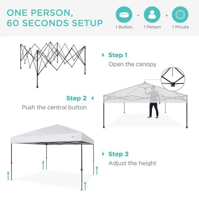 Alt view image 2 of 7 - 10x10ft Pop Up Canopy Tent, Outdoor Shade, 1 Person 1 Minute Set Up, Carry Case, 4 Weight Bags - White