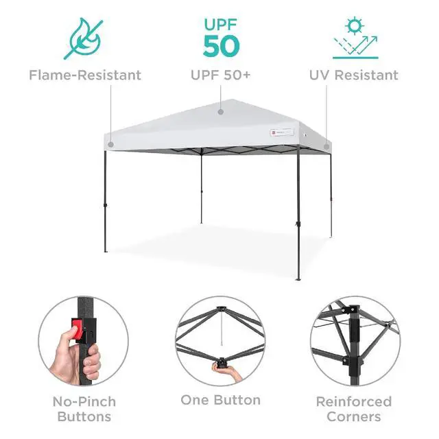 Alt view image 4 of 7 - 10x10ft Pop Up Canopy Tent, Outdoor Shade, 1 Person 1 Minute Set Up, Carry Case, 4 Weight Bags - White