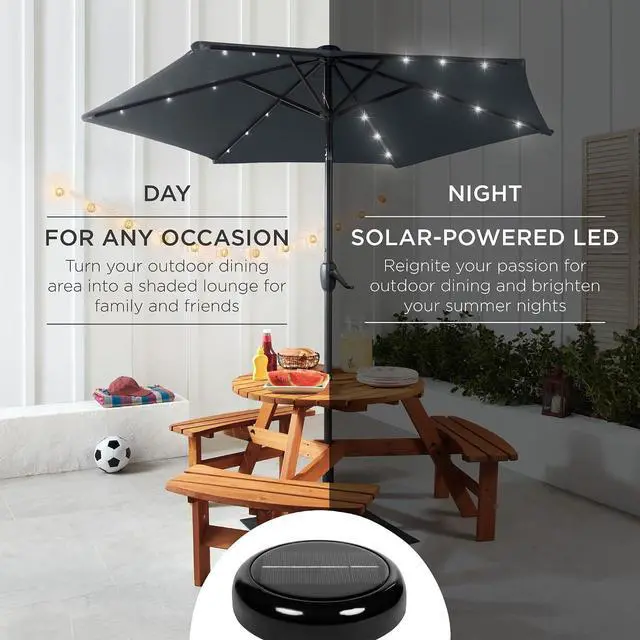 Alt view image 3 of 7 - 7.5ft Solar Umbrella LED Lighted Patio Umbrella, Table Market Umbrella with Tilt and Crank, Outdoor Umbrella for Garden, Deck, Backyard, Pool and Beach - Slate