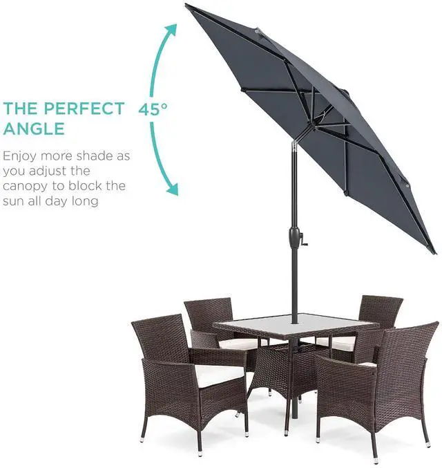 Alt view image 2 of 7 - 7.5ft Solar Umbrella LED Lighted Patio Umbrella, Table Market Umbrella with Tilt and Crank, Outdoor Umbrella for Garden, Deck, Backyard, Pool and Beach - Slate