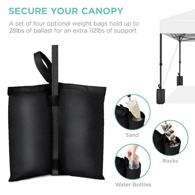 Alt view image 6 of 7 - 10x10ft Pop Up Canopy Tent, Outdoor Shade, 1 Person 1 Minute Set Up, Carry Case, 4 Weight Bags - White