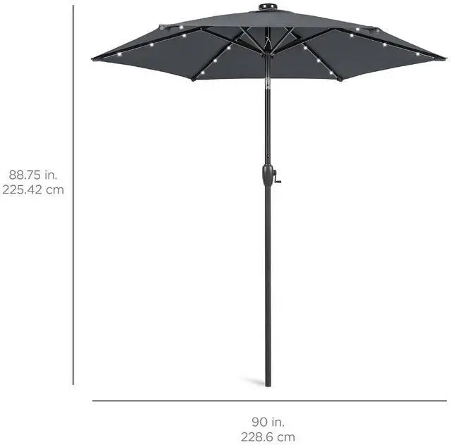 Alt view image 7 of 7 - 7.5ft Solar Umbrella LED Lighted Patio Umbrella, Table Market Umbrella with Tilt and Crank, Outdoor Umbrella for Garden, Deck, Backyard, Pool and Beach - Slate