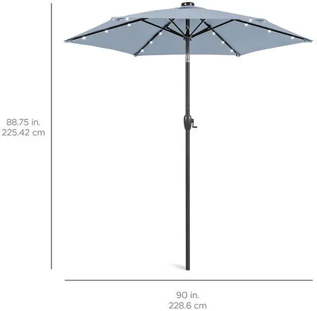 Alt view image 7 of 7 - 7.5ft Solar Umbrella LED Lighted Patio Umbrella, Table Market Umbrella with Tilt and Crank, Outdoor Umbrella for Garden, Deck, Backyard, Pool and Beach - Breeze Blue