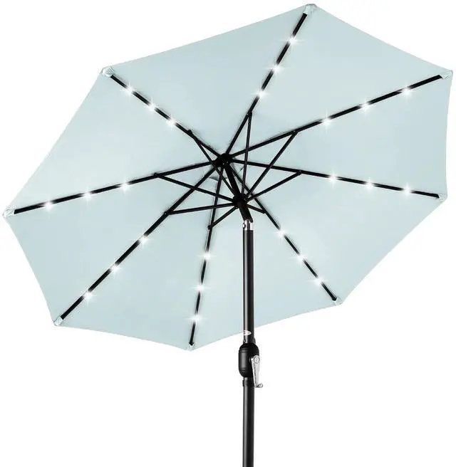 Main image of 10ft Solar Polyester LED Lighted Patio Umbrella w/Tilt Adjustment and UV-Resistant Fabric - Baby Blue