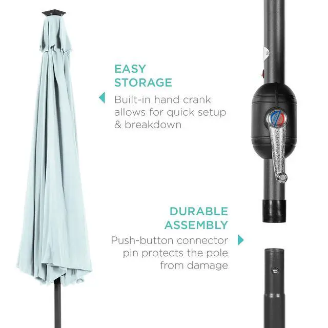 Alt view image 6 of 7 - 10ft Solar Polyester LED Lighted Patio Umbrella w/Tilt Adjustment and UV-Resistant Fabric - Baby Blue