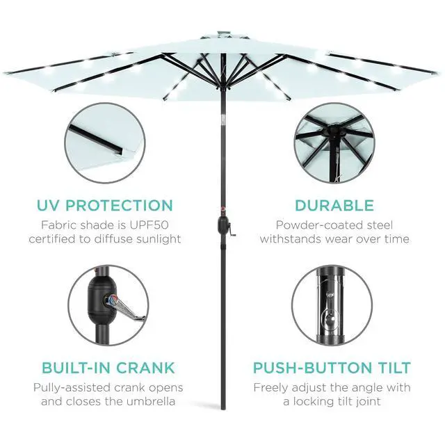 Alt view image 5 of 7 - 10ft Solar Polyester LED Lighted Patio Umbrella w/Tilt Adjustment and UV-Resistant Fabric - Baby Blue