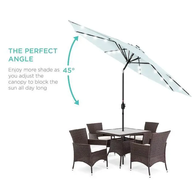 Alt view image 2 of 7 - 10ft Solar Polyester LED Lighted Patio Umbrella w/Tilt Adjustment and UV-Resistant Fabric - Baby Blue