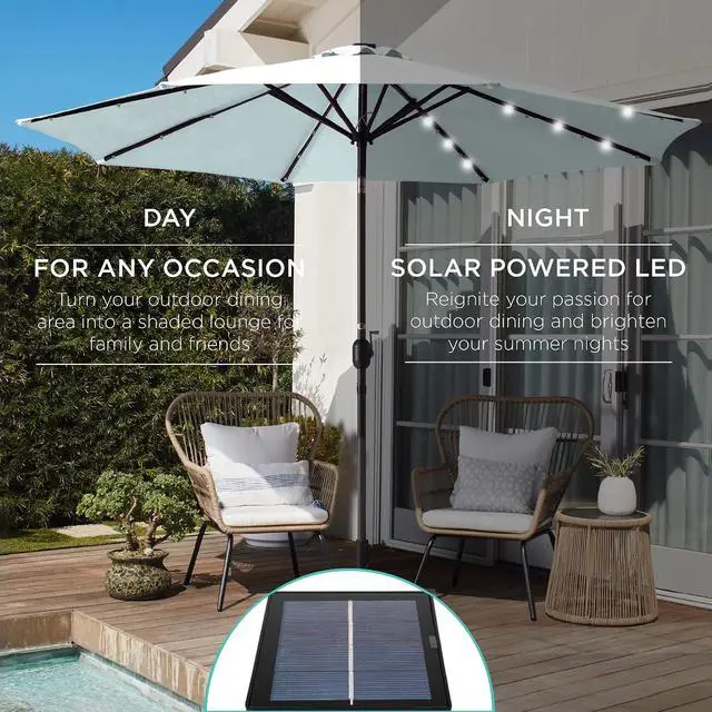 Alt view image 3 of 7 - 10ft Solar Polyester LED Lighted Patio Umbrella w/Tilt Adjustment and UV-Resistant Fabric - Baby Blue