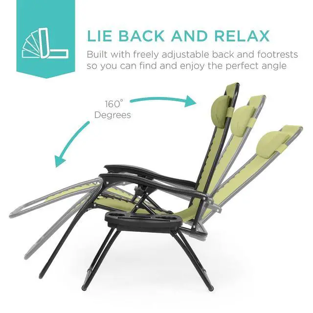Alt view image 4 of 7 - Set of 2 Adjustable Steel Mesh Zero Gravity Lounge Chair Recliners w/Pillows and Cup Holder Trays - Dusty Green/Black