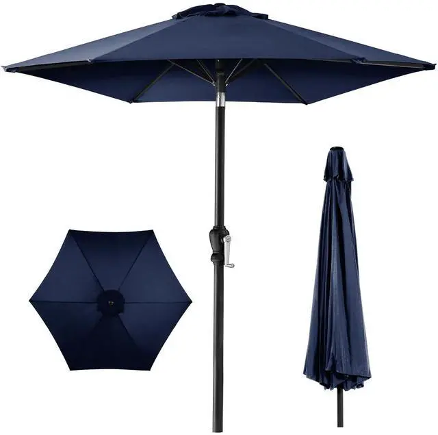 Main image of 10ft Outdoor Patio Umbrella, Outdoor Table Umbrella, Yard Umbrella, Market Umbrella with 6 Sturdy Ribs, Push Button, Tilt and Crank - Navy Blue