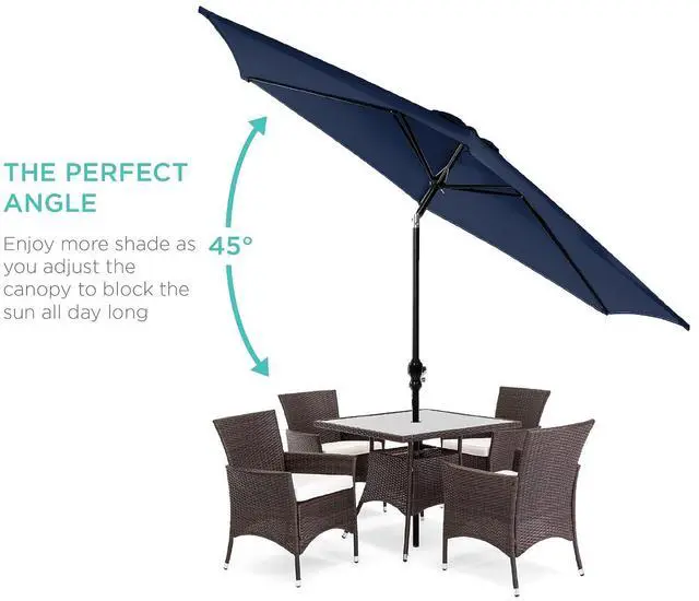 Alt view image 2 of 7 - 10ft Outdoor Patio Umbrella, Outdoor Table Umbrella, Yard Umbrella, Market Umbrella with 6 Sturdy Ribs, Push Button, Tilt and Crank - Navy Blue