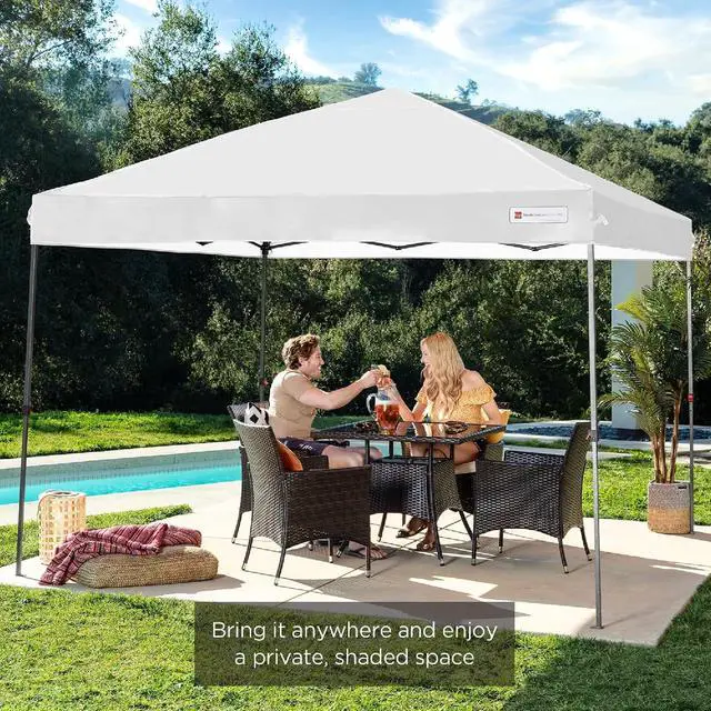 Alt view image 7 of 7 - 10x10ft Pop Up Canopy Tent, Outdoor Shade, 1 Person 1 Minute Set Up, Carry Case, 4 Weight Bags - White