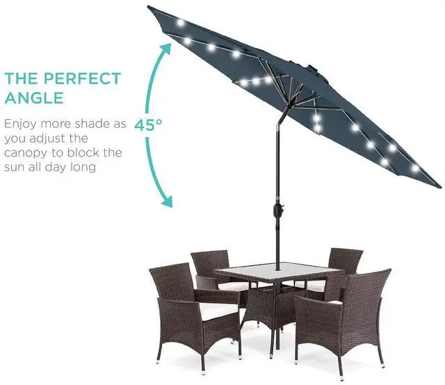 Alt view image 2 of 7 - 10ft Solar Polyester LED Lighted Patio Umbrella w/Tilt Adjustment and UV-Resistant Fabric - Slate Blue