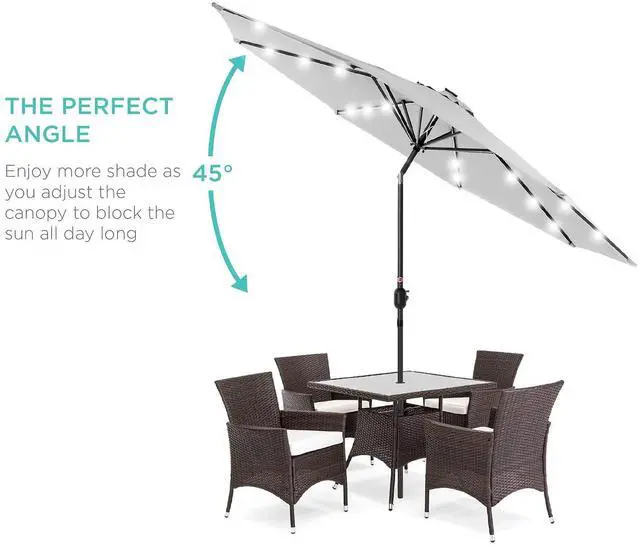 Alt view image 2 of 7 - 10ft Solar Polyester LED Lighted Patio Umbrella w/Tilt Adjustment and UV-Resistant Fabric - Fog Gray
