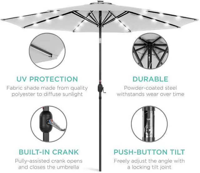 Alt view image 5 of 7 - 10ft Solar Polyester LED Lighted Patio Umbrella w/Tilt Adjustment and UV-Resistant Fabric - Fog Gray
