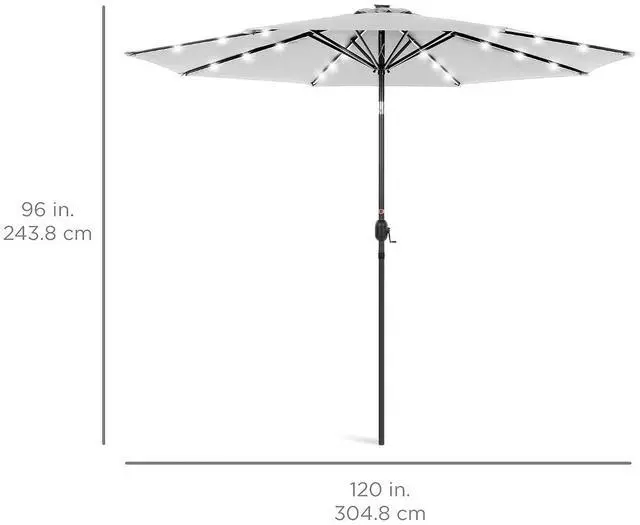 Alt view image 7 of 7 - 10ft Solar Polyester LED Lighted Patio Umbrella w/Tilt Adjustment and UV-Resistant Fabric - Fog Gray