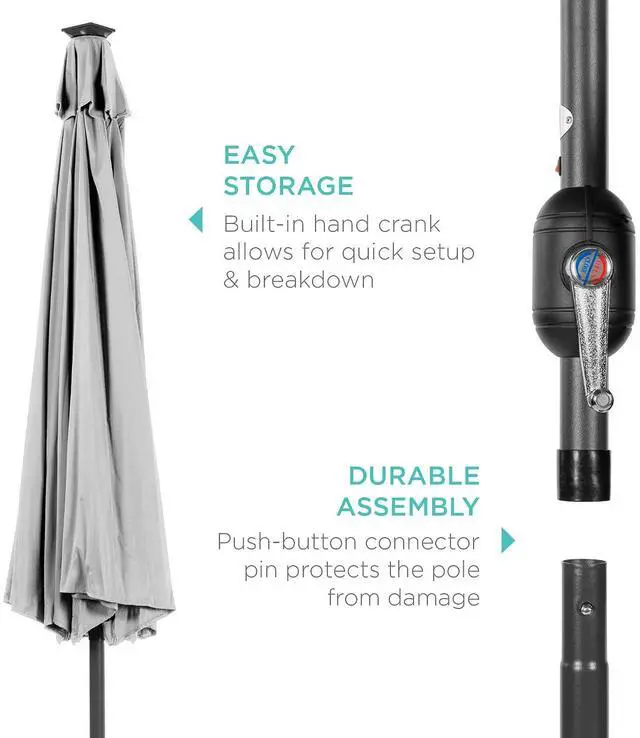 Alt view image 6 of 7 - 10ft Solar Polyester LED Lighted Patio Umbrella w/Tilt Adjustment and UV-Resistant Fabric - Fog Gray