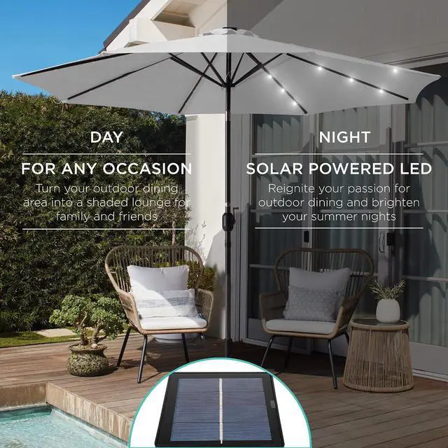 Alt view image 3 of 7 - 10ft Solar Polyester LED Lighted Patio Umbrella w/Tilt Adjustment and UV-Resistant Fabric - Fog Gray