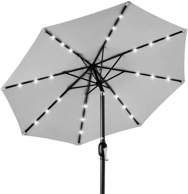 Main image of 10ft Solar Polyester LED Lighted Patio Umbrella w/Tilt Adjustment and UV-Resistant Fabric - Fog Gray