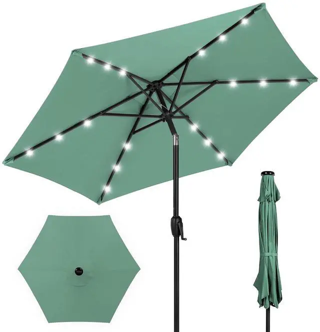 Main image of 7.5ft Solar Umbrella LED Lighted Patio Umbrella, Table Market Umbrella with Tilt and Crank, Outdoor Umbrella for Garden, Deck, Backyard, Pool and Beach - Seaglass