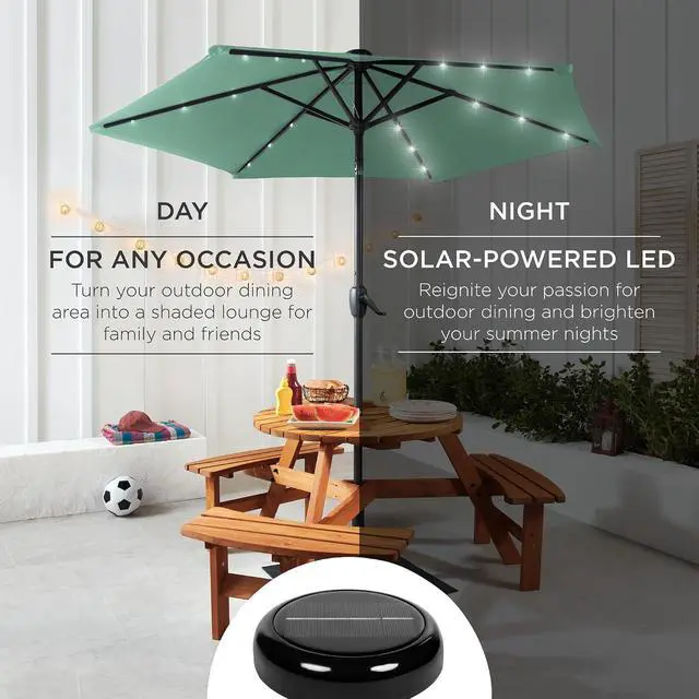 Alt view image 3 of 7 - 7.5ft Solar Umbrella LED Lighted Patio Umbrella, Table Market Umbrella with Tilt and Crank, Outdoor Umbrella for Garden, Deck, Backyard, Pool and Beach - Seaglass