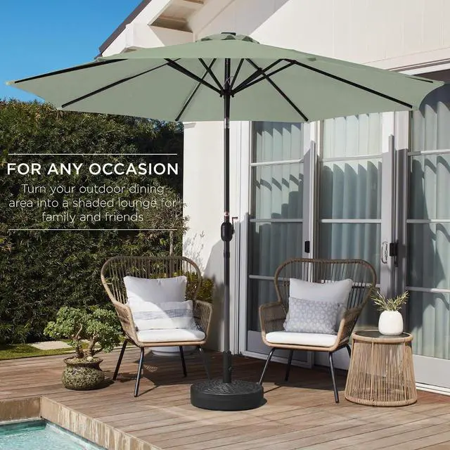 Alt view image 3 of 7 - 10ft Outdoor Patio Umbrella, Outdoor Table Umbrella, Yard Umbrella, Market Umbrella with 6 Sturdy Ribs, Push Button, Tilt and Crank - Sage Green
