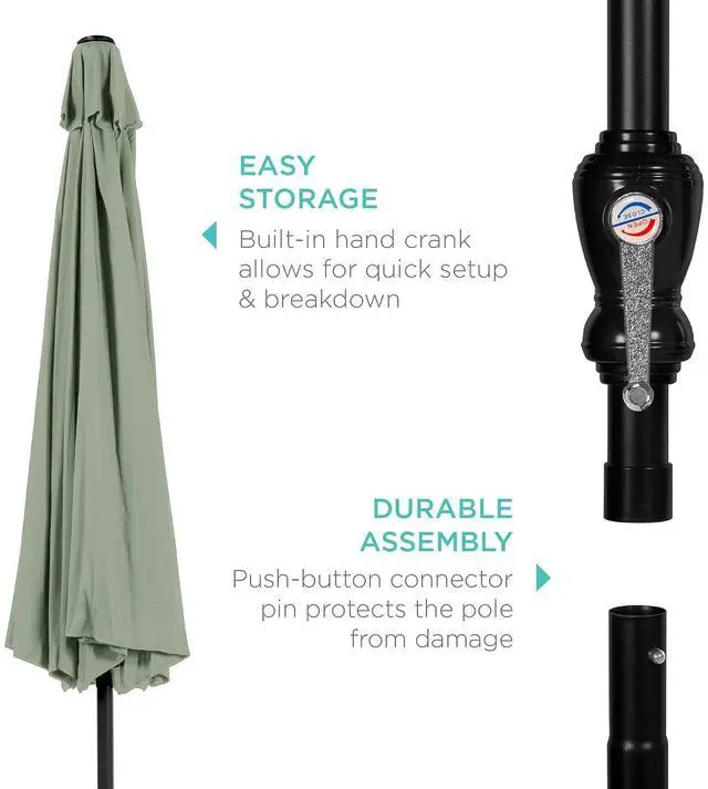 Alt view image 6 of 7 - 10ft Outdoor Patio Umbrella, Outdoor Table Umbrella, Yard Umbrella, Market Umbrella with 6 Sturdy Ribs, Push Button, Tilt and Crank - Sage Green