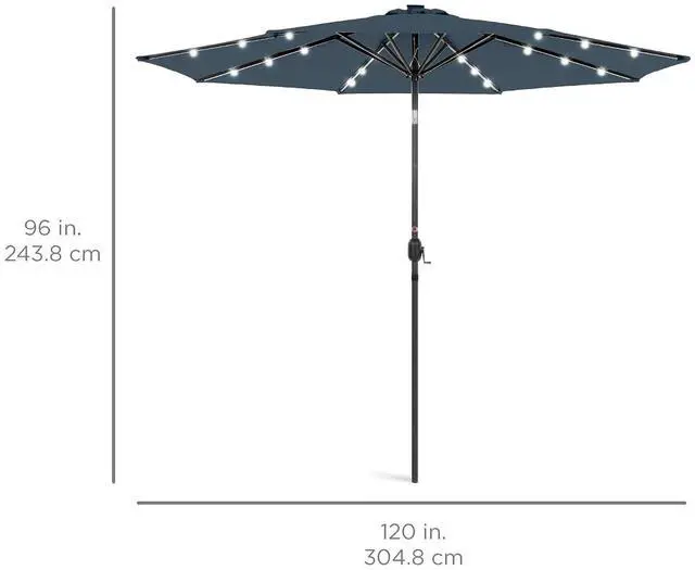 Alt view image 7 of 7 - 10ft Solar Polyester LED Lighted Patio Umbrella w/Tilt Adjustment and UV-Resistant Fabric - Slate Blue