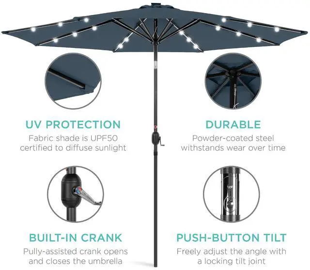 Alt view image 5 of 7 - 10ft Solar Polyester LED Lighted Patio Umbrella w/Tilt Adjustment and UV-Resistant Fabric - Slate Blue