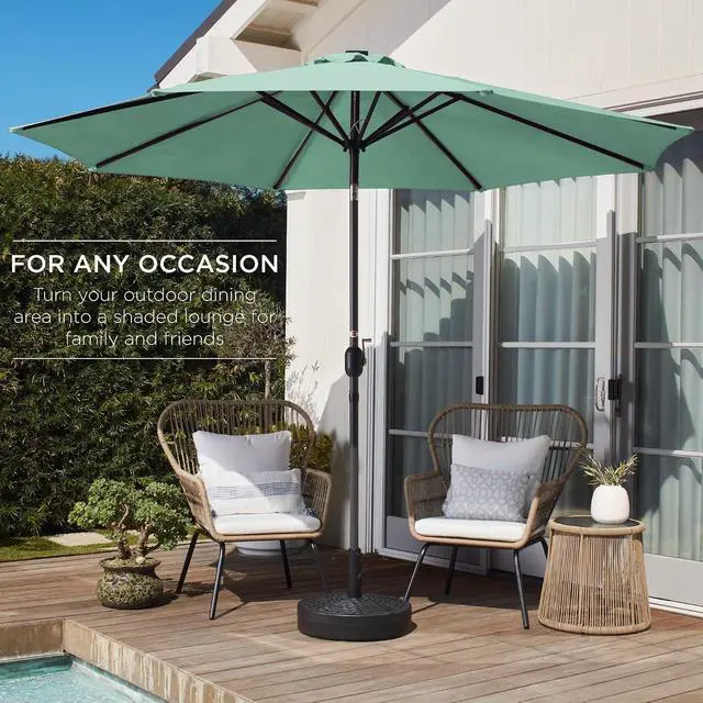 Alt view image 3 of 7 - 10ft Outdoor Patio Umbrella, Outdoor Table Umbrella, Yard Umbrella, Market Umbrella with 6 Sturdy Ribs, Push Button, Tilt and Crank - Seaglass