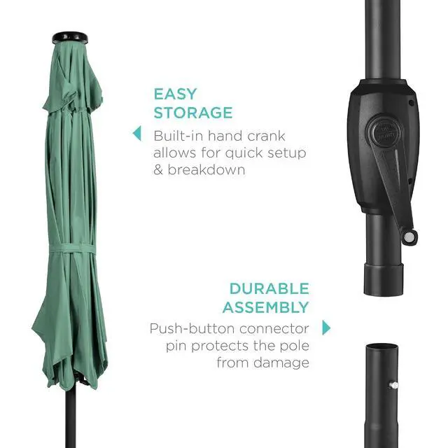 Alt view image 6 of 7 - 7.5ft Solar Umbrella LED Lighted Patio Umbrella, Table Market Umbrella with Tilt and Crank, Outdoor Umbrella for Garden, Deck, Backyard, Pool and Beach - Seaglass