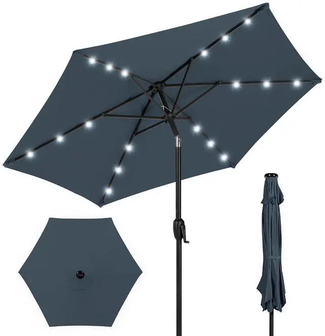 Main image of 7.5ft Solar Umbrella LED Lighted Patio Umbrella, Table Market Umbrella with Tilt and Crank, Outdoor Umbrella for Garden, Deck, Backyard, Pool and Beach - Slate Blue