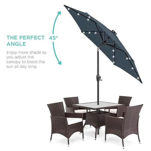 Alt view image 2 of 7 - 7.5ft Solar Umbrella LED Lighted Patio Umbrella, Table Market Umbrella with Tilt and Crank, Outdoor Umbrella for Garden, Deck, Backyard, Pool and Beach - Slate Blue
