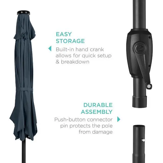 Alt view image 6 of 7 - 7.5ft Solar Umbrella LED Lighted Patio Umbrella, Table Market Umbrella with Tilt and Crank, Outdoor Umbrella for Garden, Deck, Backyard, Pool and Beach - Slate Blue