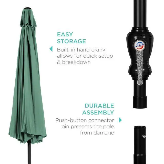 Alt view image 6 of 7 - 10ft Outdoor Patio Umbrella, Outdoor Table Umbrella, Yard Umbrella, Market Umbrella with 6 Sturdy Ribs, Push Button, Tilt and Crank - Seaglass