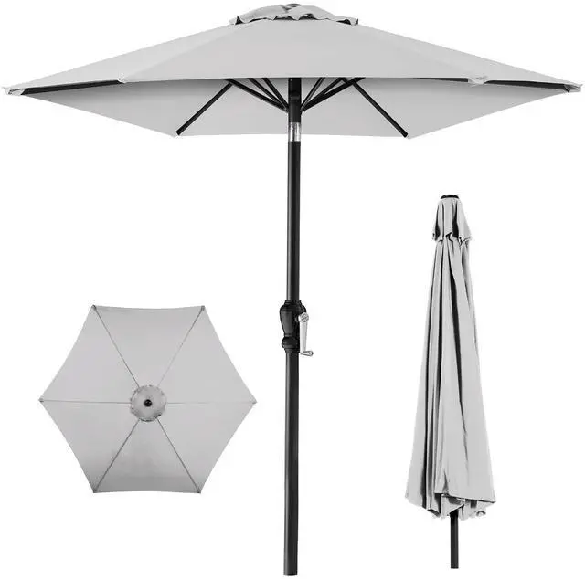 Main image of 10ft Outdoor Patio Umbrella, Outdoor Table Umbrella, Yard Umbrella, Market Umbrella with 6 Sturdy Ribs, Push Button, Tilt and Crank - Fog Gray