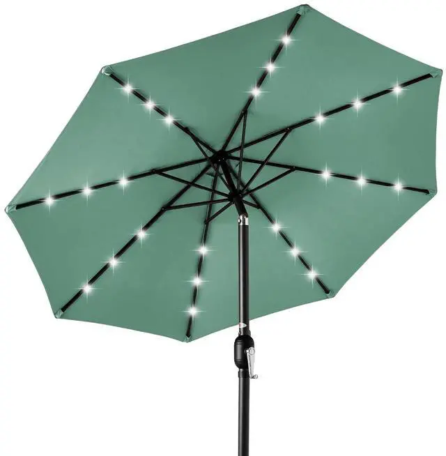 Main image of 10ft Solar Polyester LED Lighted Patio Umbrella w/Tilt Adjustment and UV-Resistant Fabric - Seaglass