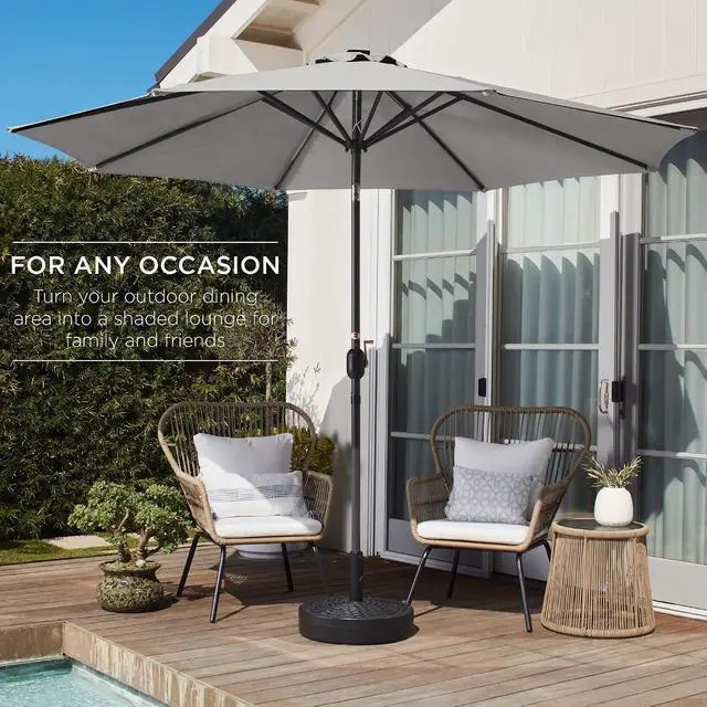 Alt view image 3 of 7 - 10ft Outdoor Patio Umbrella, Outdoor Table Umbrella, Yard Umbrella, Market Umbrella with 6 Sturdy Ribs, Push Button, Tilt and Crank - Fog Gray