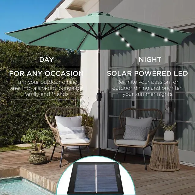 Alt view image 3 of 7 - 10ft Solar Polyester LED Lighted Patio Umbrella w/Tilt Adjustment and UV-Resistant Fabric - Seaglass