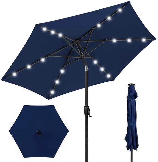 Main image of 7.5ft Solar Umbrella LED Lighted Patio Umbrella, Table Market Umbrella with Tilt and Crank, Outdoor Umbrella for Garden, Deck, Backyard, Pool and Beach - Navy Blue