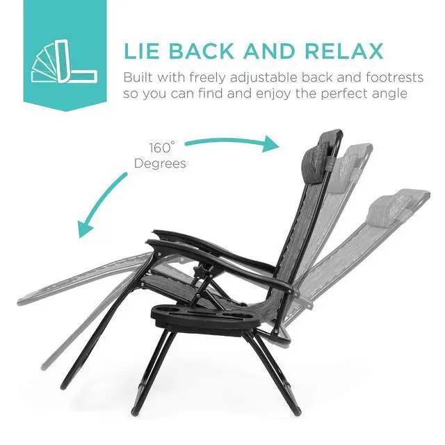 Alt view image 4 of 6 - Set of 2 Adjustable Steel Mesh Zero Gravity Lounge Chair Recliners w/Pillows and Cup Holder Trays - Gray